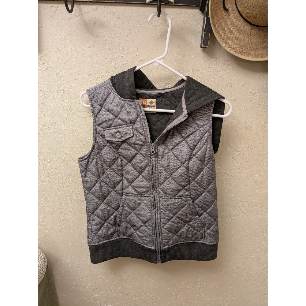 Ruff Hewn Quilted Herringbone Hooded Vest Womens‎ Size S Charcoal Grey